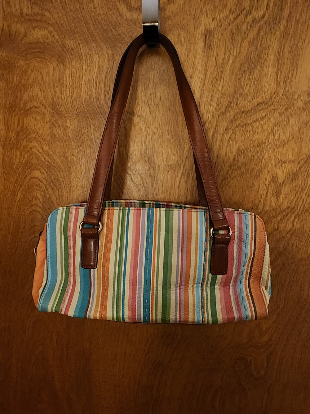 Fossil Striped Multicolor Shoulder Bag with Brown Leather Straps - Picture 5 of 5